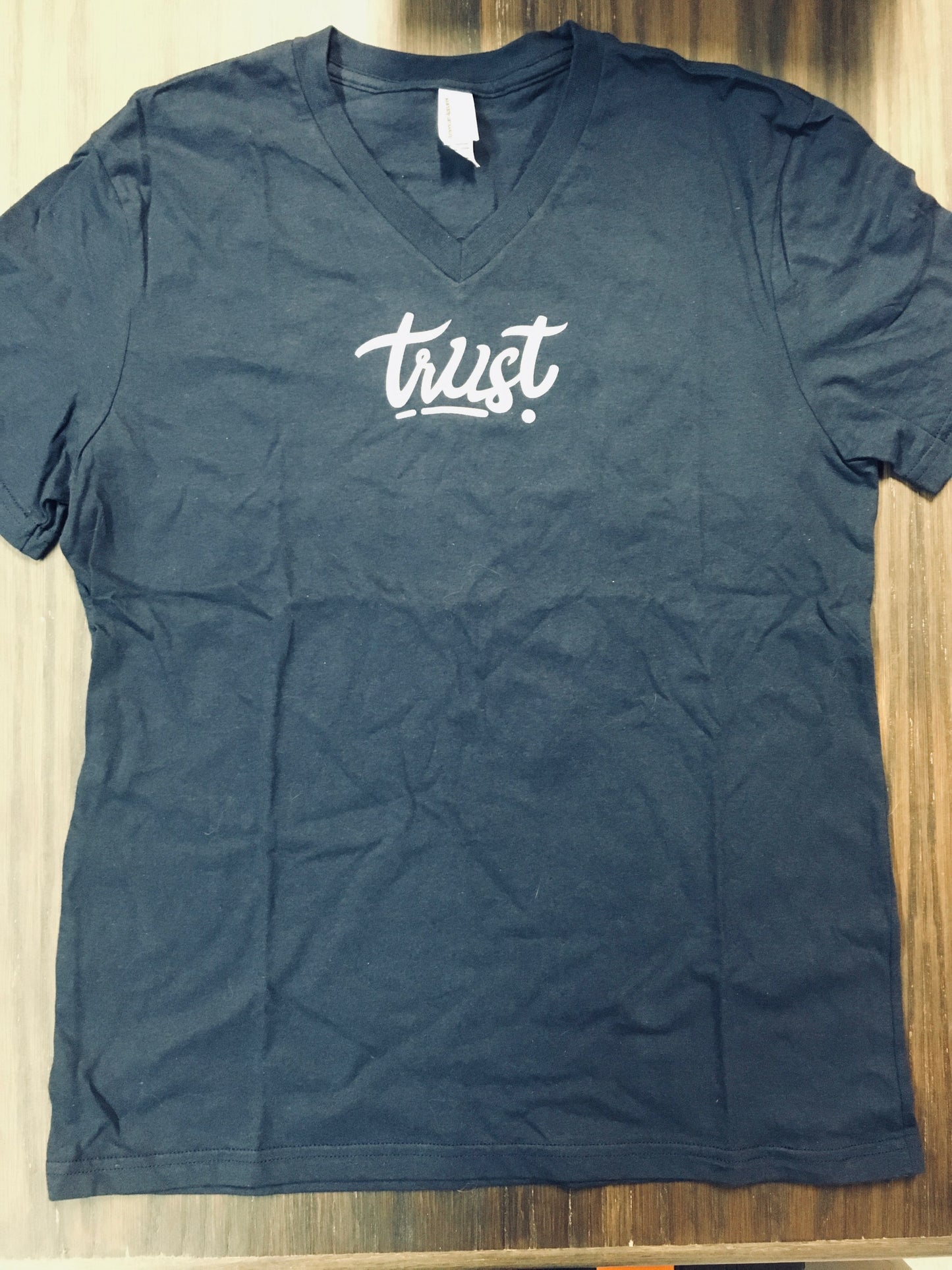 Trust short sleeve women's V neck t-shirt, navy blue